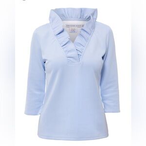 Gretchen Scott Periwinkle Blue Ruffleneck Top Size S